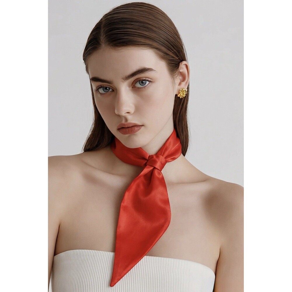Red Satin Neck Scarf Tie Wrap Bandana neck Accessory 30” Long Vintage Style - Picture 2 of 9